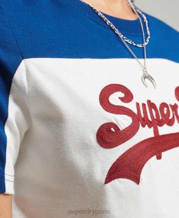 Superdry femmes t-shirt universitaire à logo vintage D64Z2763 vêtements crème