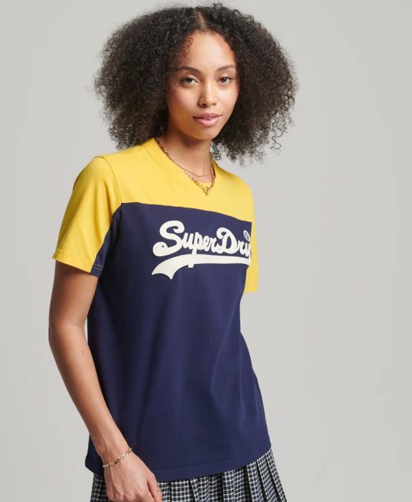 Superdry femmes t-shirt universitaire à logo vintage D64Z6692 vêtements marine