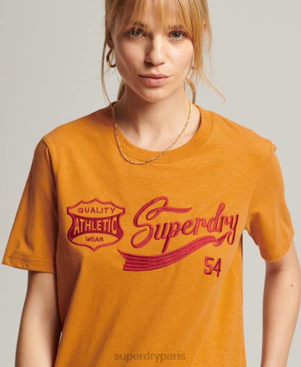 Superdry femmes t-shirt universitaire style script vintage D64Z2731 vêtements jaune