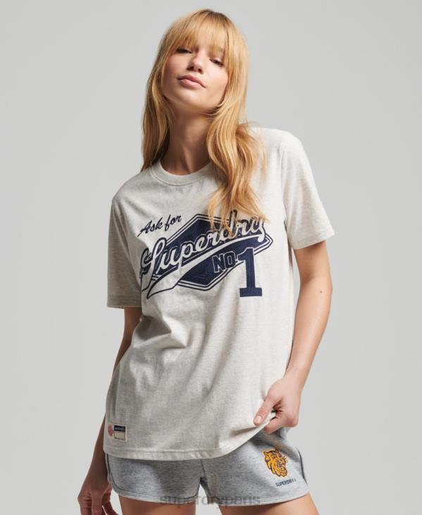 Superdry femmes t-shirt universitaire style script vintage D64Z6212 vêtements crème