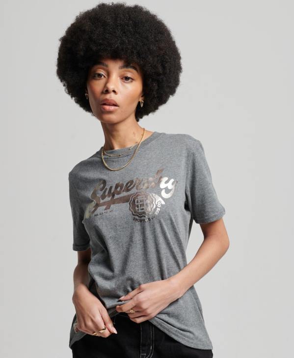 Superdry femmes t-shirt universitaire style script vintage D64Z6258 vêtements gris
