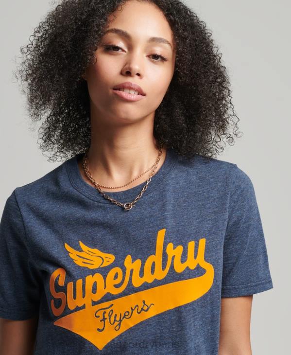 Superdry femmes t-shirt universitaire style script vintage D64Z6283 vêtements marine
