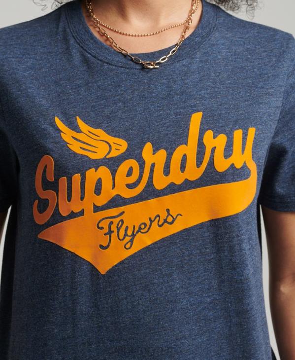 Superdry femmes t-shirt universitaire style script vintage D64Z6283 vêtements marine