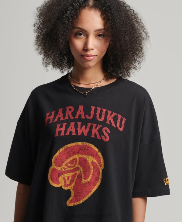 Superdry femmes t-shirt universitaire vintage D64Z6217 vêtements noir