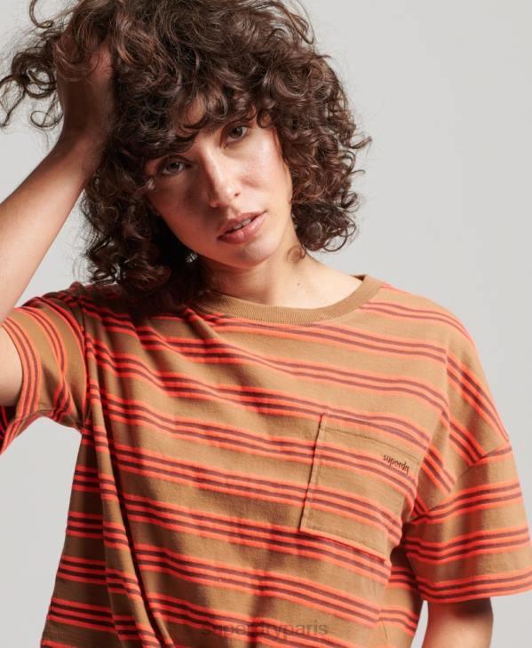Superdry femmes t-shirt vintage boxy noué sur le devant en coton bio D64Z2707 vêtements brun