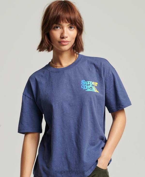 Superdry femmes t-shirt vintage à rayures cali D64Z6184 vêtements bleu