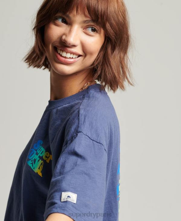 Superdry femmes t-shirt vintage à rayures cali D64Z6184 vêtements bleu
