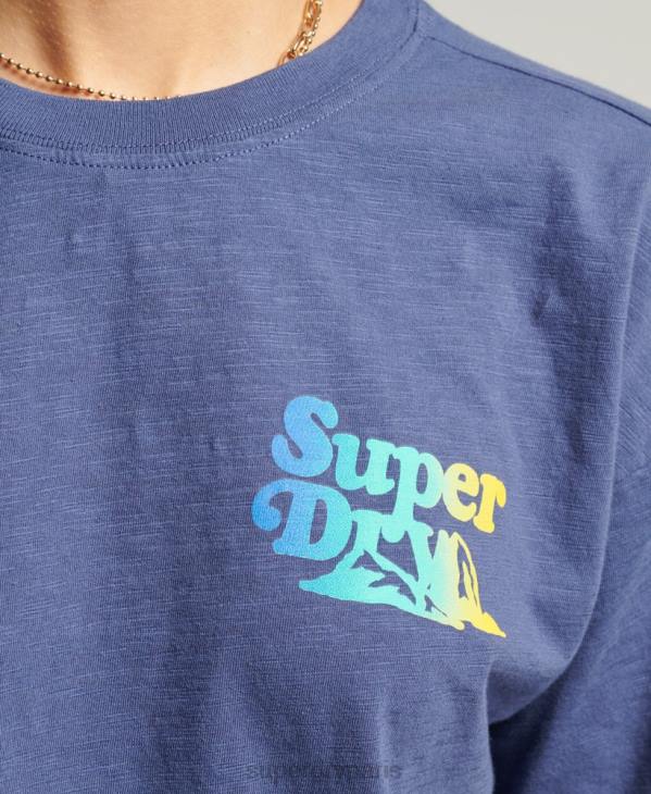 Superdry femmes t-shirt vintage à rayures cali D64Z6184 vêtements bleu