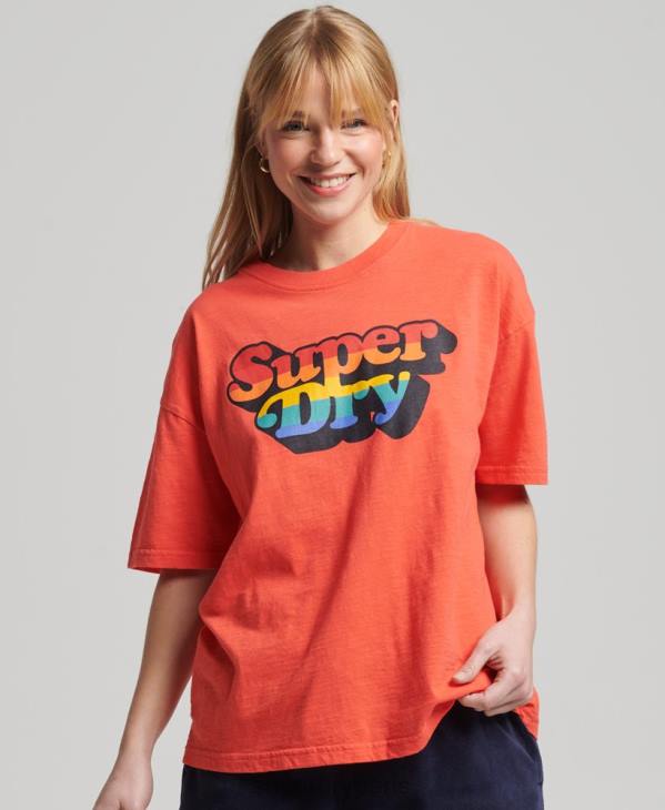Superdry femmes t-shirt vintage à rayures cali D64Z6189 vêtements orange