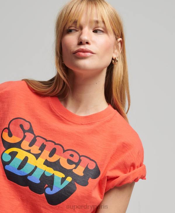 Superdry femmes t-shirt vintage à rayures cali D64Z6189 vêtements orange