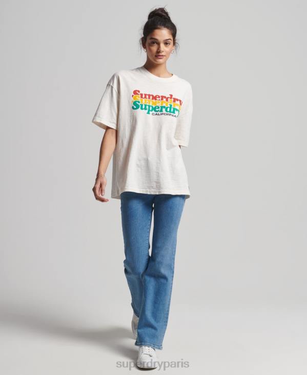 Superdry femmes t-shirt vintage à rayures cali D64Z6191 vêtements blanc