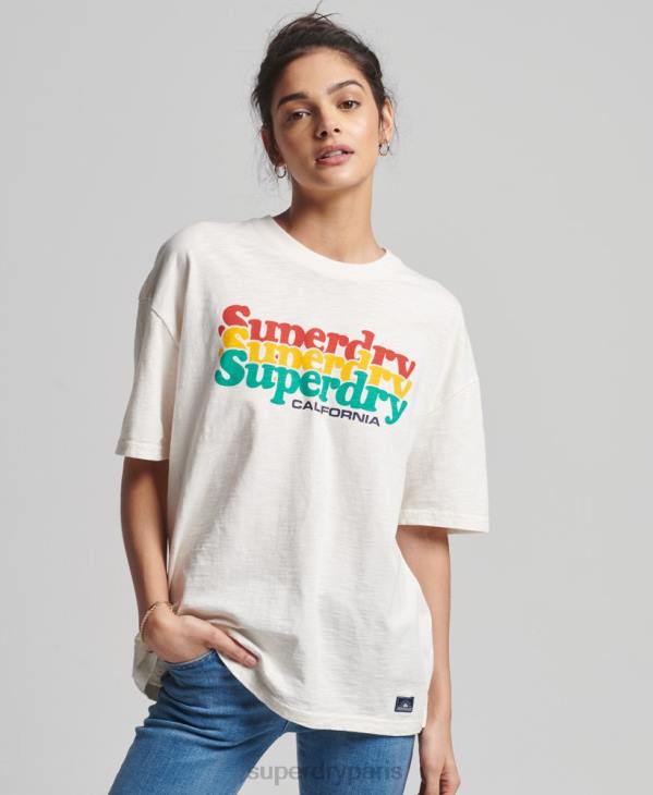 Superdry femmes t-shirt vintage à rayures cali D64Z6191 vêtements blanc