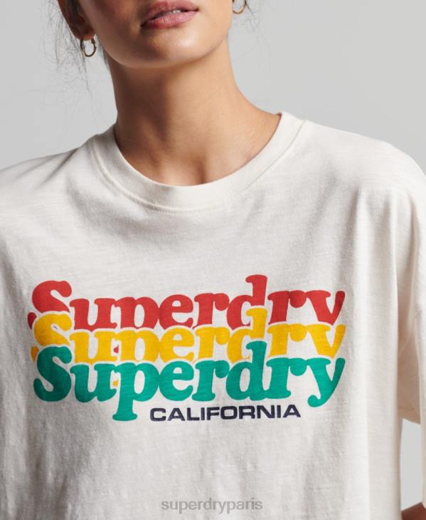 Superdry femmes t-shirt vintage à rayures cali D64Z6191 vêtements blanc