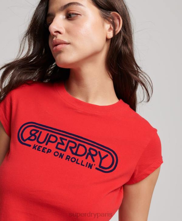 Superdry femmes t-shirt vintage roll with it D64Z2649 vêtements rouge