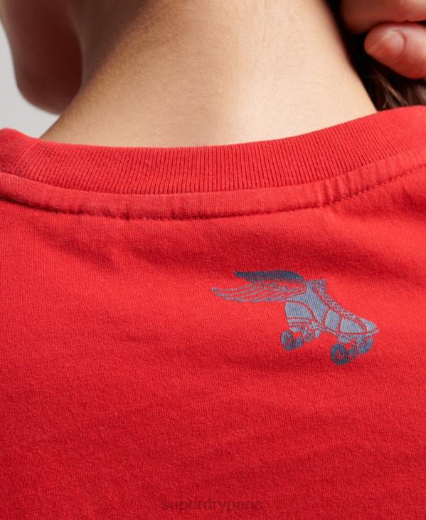 Superdry femmes t-shirt vintage roll with it D64Z2649 vêtements rouge