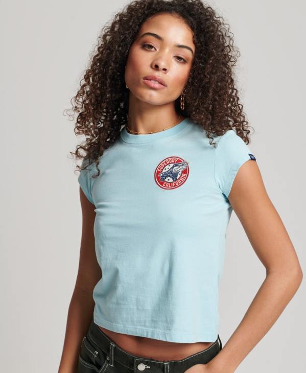 Superdry femmes t-shirt vintage roll with it D64Z2699 vêtements bleu clair