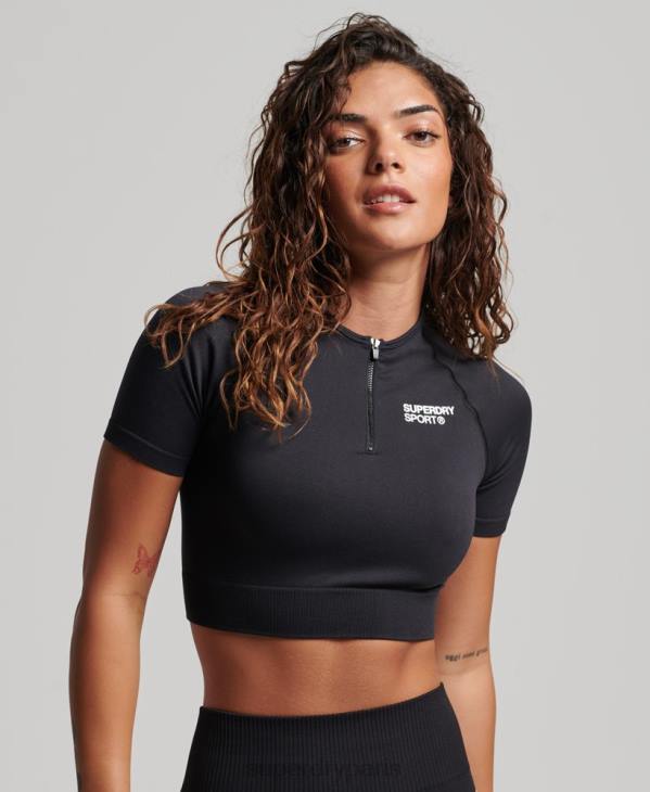 Superdry femmes top court sans coutures à manches courtes D64Z2908 vêtements noir