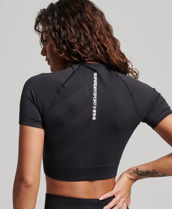 Superdry femmes top court sans coutures à manches courtes D64Z2908 vêtements noir