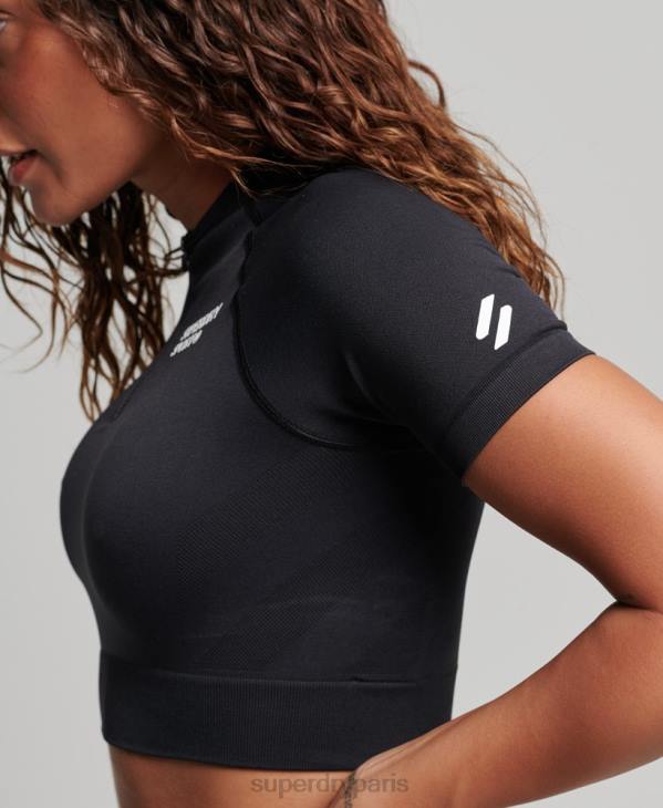 Superdry femmes top court sans coutures à manches courtes D64Z2908 vêtements noir