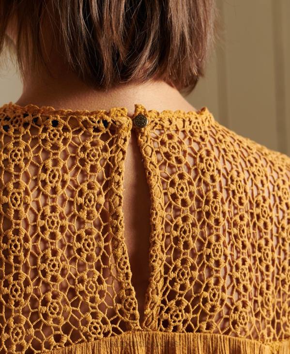 Superdry femmes top en dentelle tissée à manches longues D64Z3057 vêtements jaune