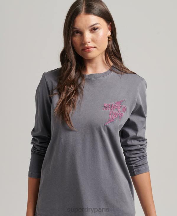 Superdry femmes top indie mark à manches longues D64Z3027 vêtements gris foncé