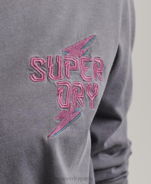 Superdry femmes top indie mark à manches longues D64Z3027 vêtements gris foncé