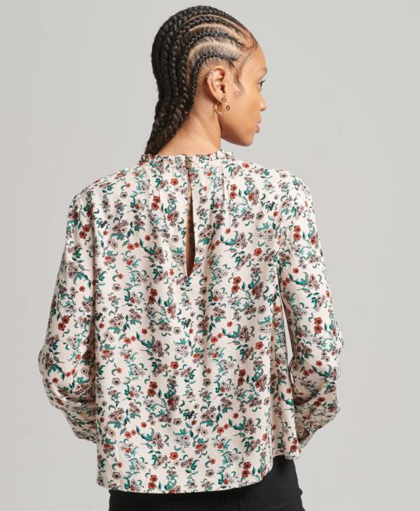 Superdry femmes top tissé smocké à manches longues D64Z3014 vêtements rose