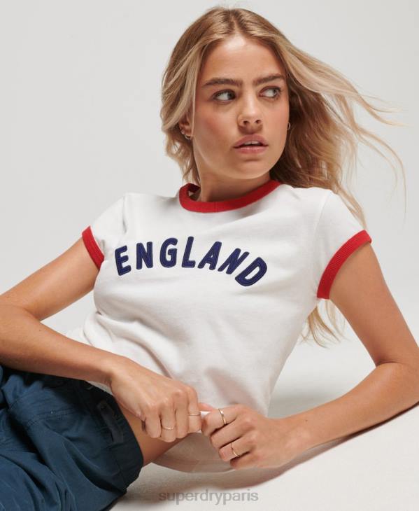 Superdry x Ringspun femmes t-shirt casquette football angleterre D64Z2751 vêtements blanc