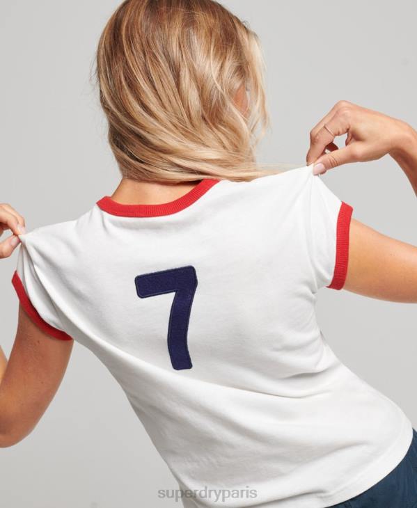 Superdry x Ringspun femmes t-shirt casquette football angleterre D64Z2751 vêtements blanc