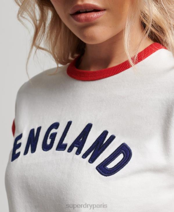 Superdry x Ringspun femmes t-shirt casquette football angleterre D64Z2751 vêtements blanc