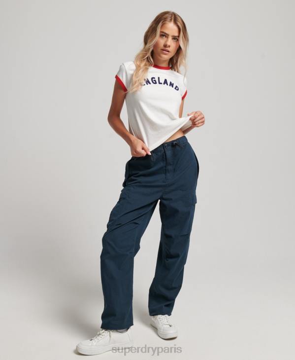Superdry x Ringspun femmes t-shirt casquette football angleterre D64Z2751 vêtements blanc