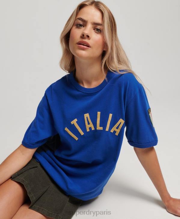 Superdry x Ringspun femmes t-shirt football italie D64Z2827 vêtements bleu