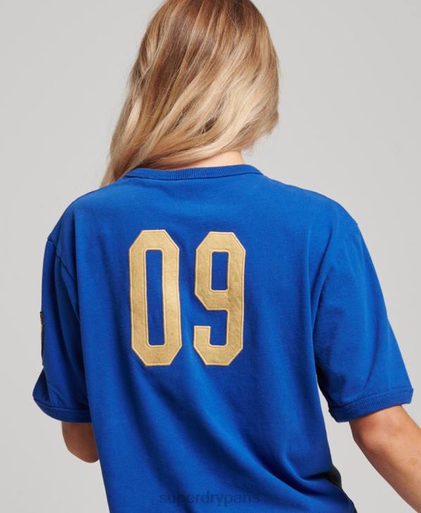 Superdry x Ringspun femmes t-shirt football italie D64Z2827 vêtements bleu