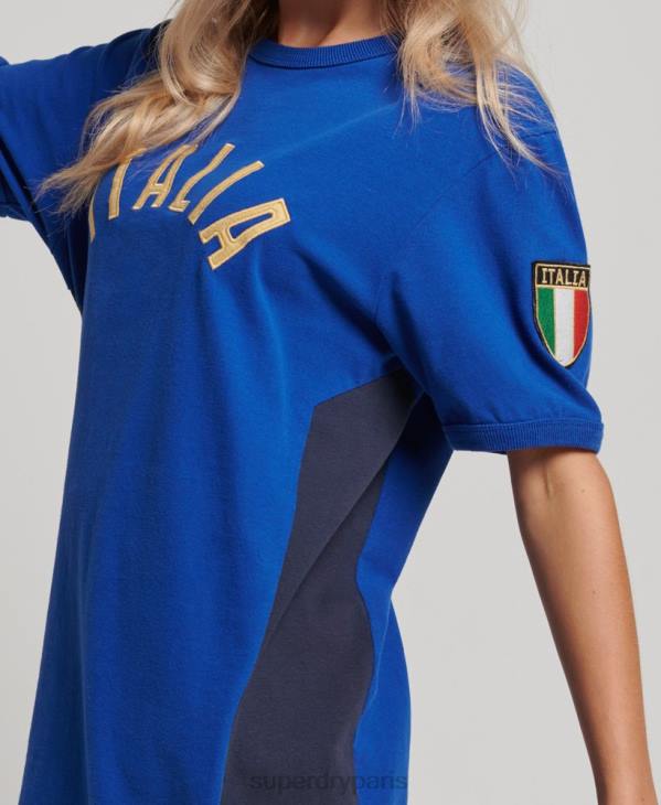 Superdry x Ringspun femmes t-shirt football italie D64Z2827 vêtements bleu