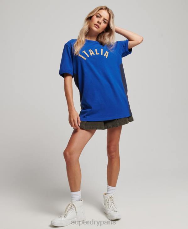 Superdry x Ringspun femmes t-shirt football italie D64Z2827 vêtements bleu