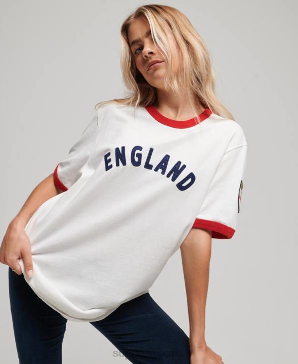 Superdry x Ringspun femmes tee shirt football angleterre D64Z2745 vêtements blanc
