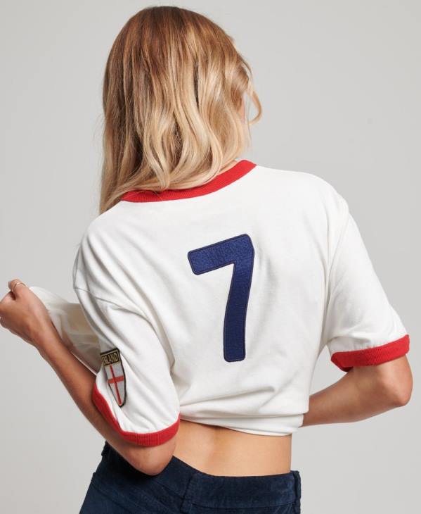 Superdry x Ringspun femmes tee shirt football angleterre D64Z2745 vêtements blanc