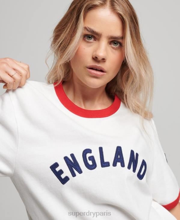 Superdry x Ringspun femmes tee shirt football angleterre D64Z2745 vêtements blanc