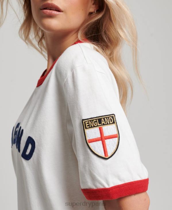 Superdry x Ringspun femmes tee shirt football angleterre D64Z2745 vêtements blanc