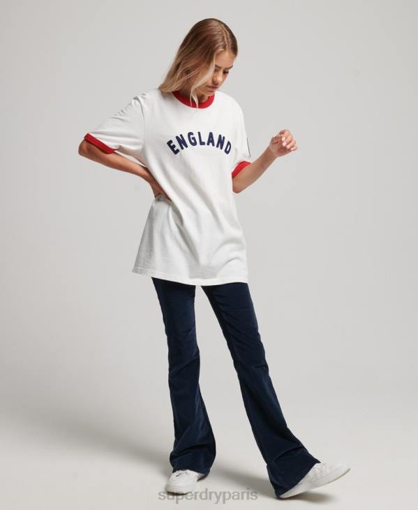 Superdry x Ringspun femmes tee shirt football angleterre D64Z2745 vêtements blanc