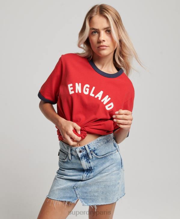 Superdry x Ringspun femmes tee shirt football angleterre D64Z2797 vêtements rouge