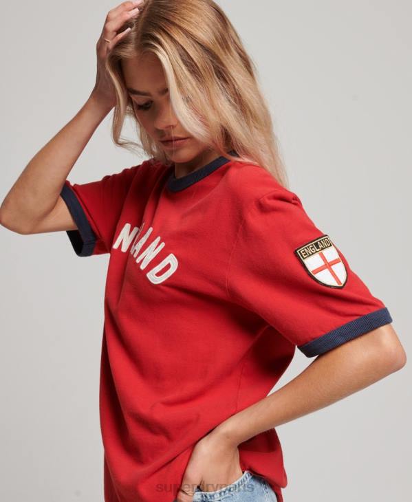 Superdry x Ringspun femmes tee shirt football angleterre D64Z2797 vêtements rouge