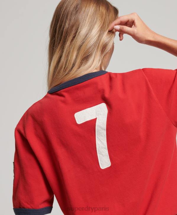 Superdry x Ringspun femmes tee shirt football angleterre D64Z2797 vêtements rouge
