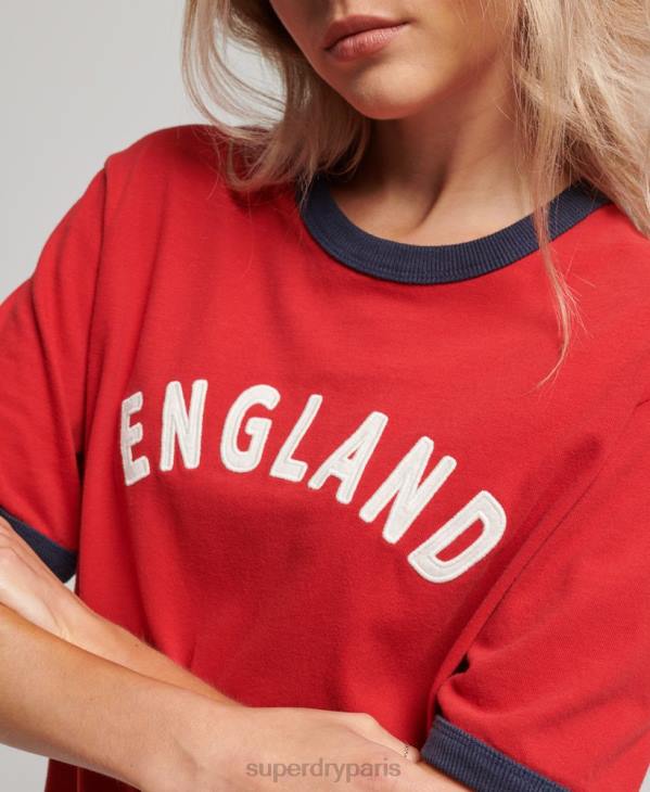 Superdry x Ringspun femmes tee shirt football angleterre D64Z2797 vêtements rouge