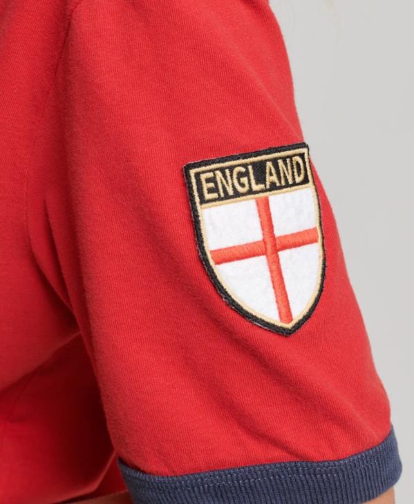 Superdry x Ringspun femmes tee shirt football angleterre D64Z2797 vêtements rouge