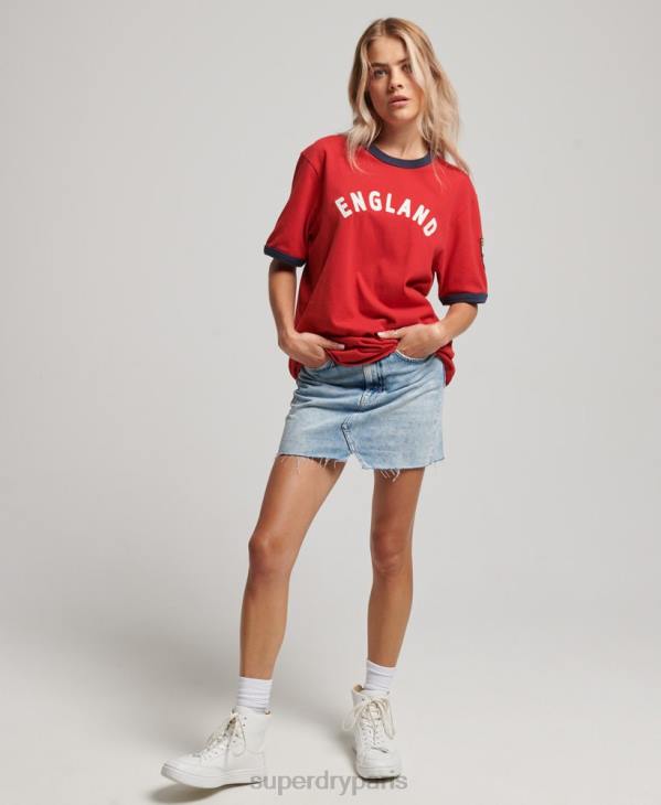 Superdry x Ringspun femmes tee shirt football angleterre D64Z2797 vêtements rouge
