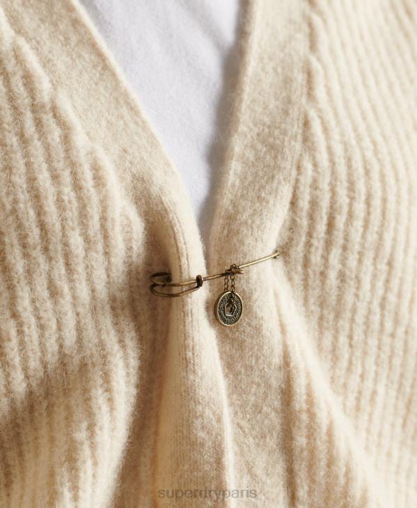 Superdry femmes cardigan en alpaga mélangé D64Z6589 vêtements crème