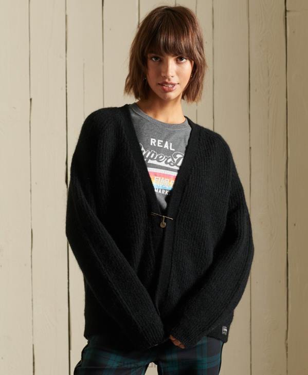Superdry femmes cardigan en alpaga mélangé D64Z6600 vêtements noir