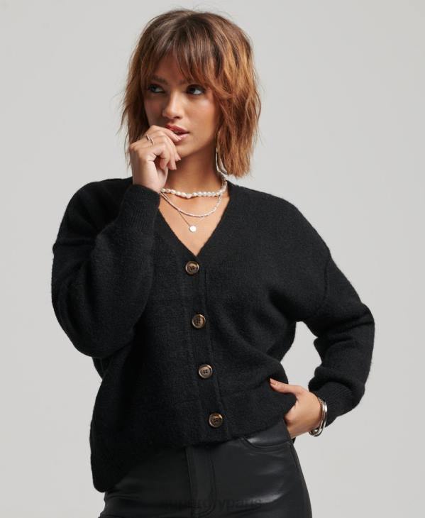 Superdry femmes cardigan oversize à col v D64Z3965 vêtements noir
