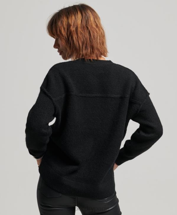 Superdry femmes cardigan oversize à col v D64Z3965 vêtements noir